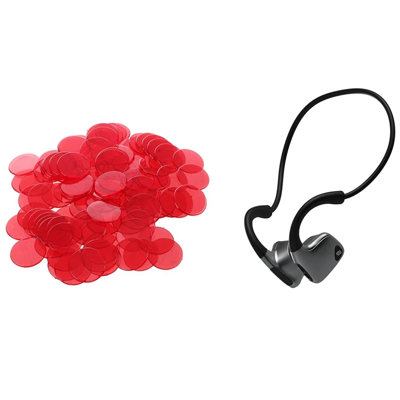 

100 шт. прозрачный красный Пластик бинго фишки 1,9 см & 1x R9 костной проводимости Bluetooth 5.0 Беспроводной стерео Bluetooth наушники