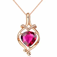 fashion necklace for women wedding party 925 silver jewelry with ruby zircon gemstone heart shape pendant bridal gift ornaments