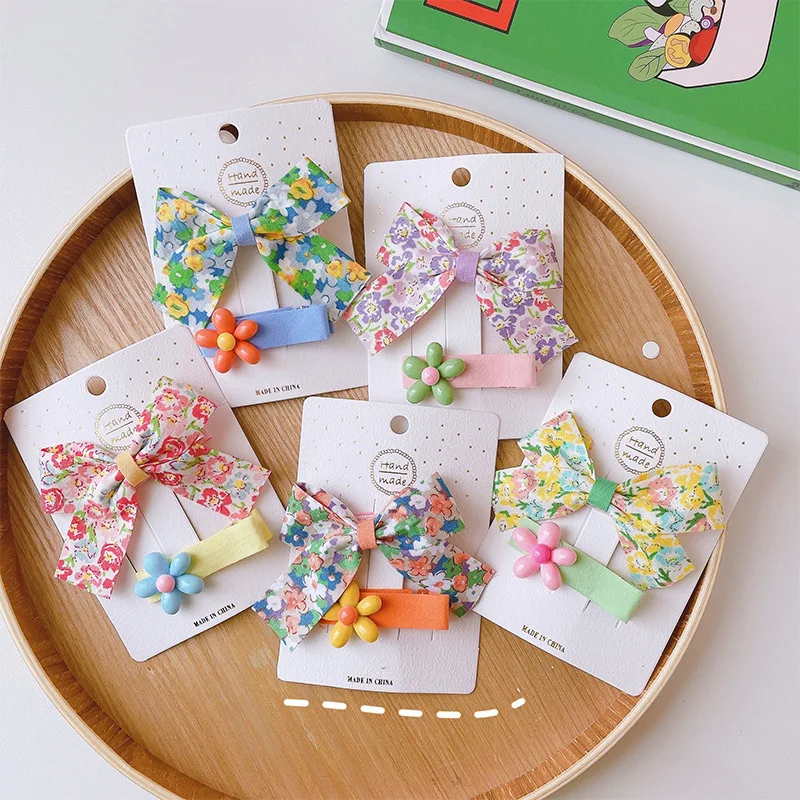 

2Pcs Hairpin Children Baby Hair Accessories Korean Style Green Flower Summer Hairpin Girl