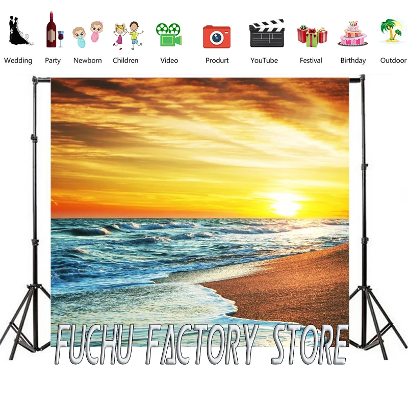 

Tropical Sea Beach Wave Sunset Aurora Natural Scenic Photography Backgrounds Photographic Backdrops For Photo Studio Props Vinyl