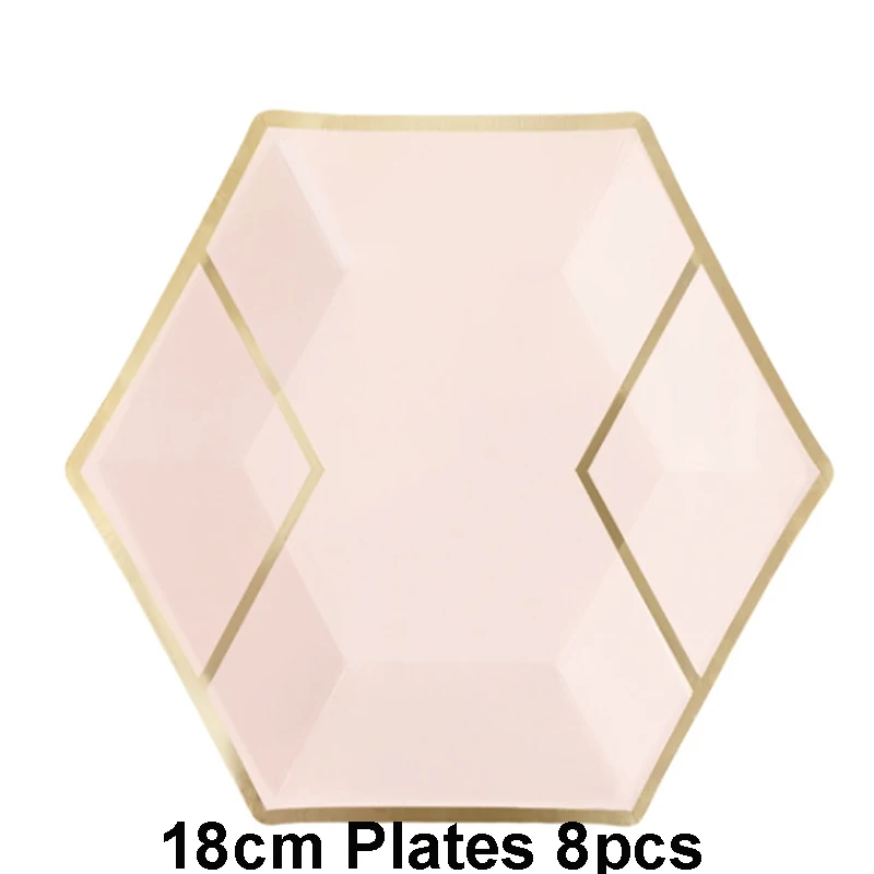 7inch plate 8pcs Розовое золото в полоску одноразовая посуда на день рождения тарелки Позолоченные бумажные соломинки/чашка украшение стола свадебные принадлежности для вечеринок - Цвет: 7inch plate 8pcs