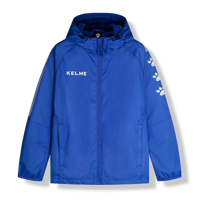 Kelme/детский плащ для занятий спортом на открытом воздухе, тренировок, футбола, баскетбола, ветрозащитная водонепроницаемая куртка с капюшоном, весна-осень 3883211 - Цвет: Flashblue
