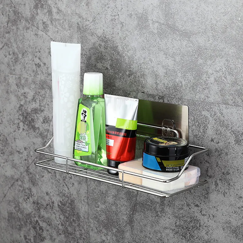 

Stainless Steel Bathroom Kitchen Shelf Storage Adhesive Basket Punch Free --M25