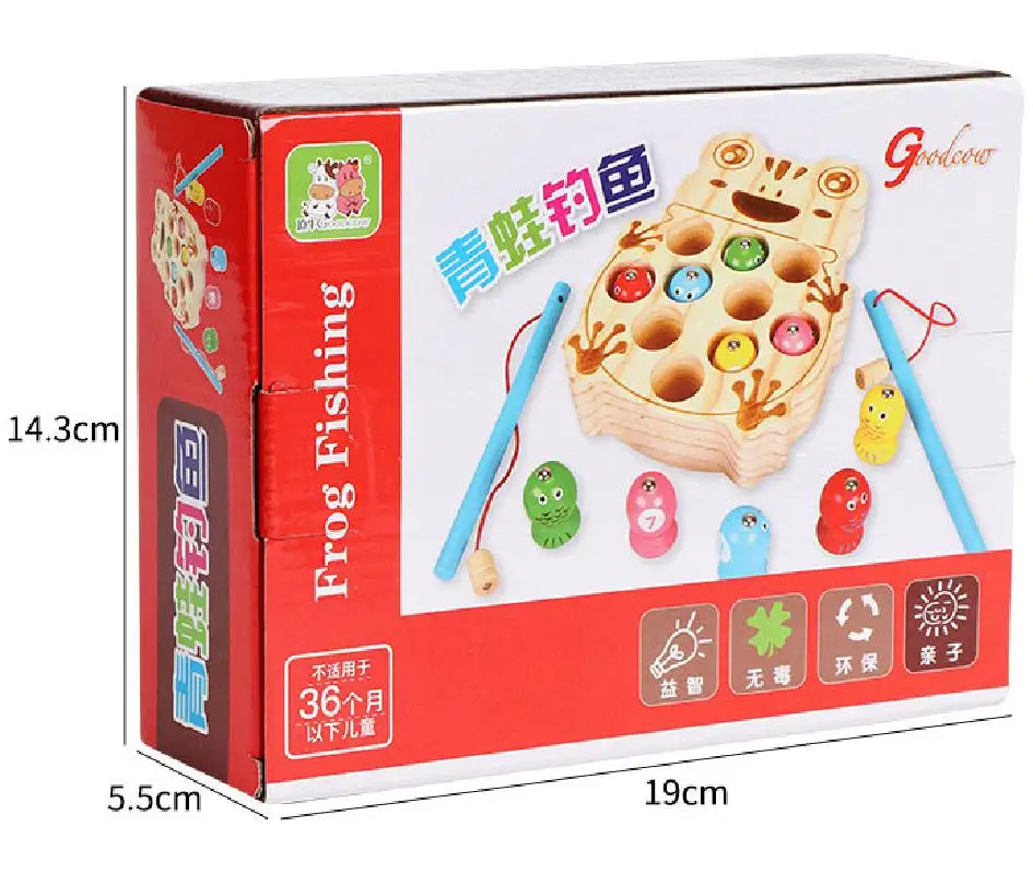 

Wooden Double Pole Magnetic Frog Fishing Toy Montessori Hand Eye Coordination Focus Training Children Wooden Teaching Aids