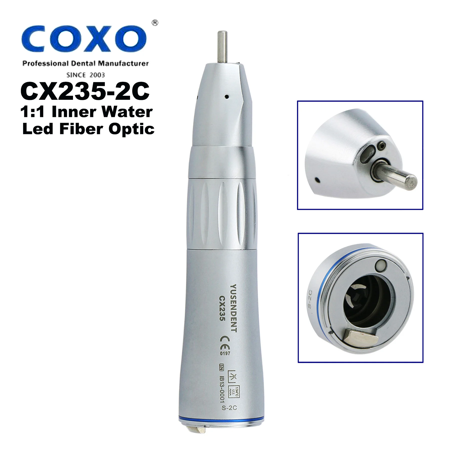 COXO YUSENDENT Dental 1:1 Inner Water Low Speed LED Fiber Optic Straight Nose Cone Handpiece Fit For ISO E type KAVO NSK