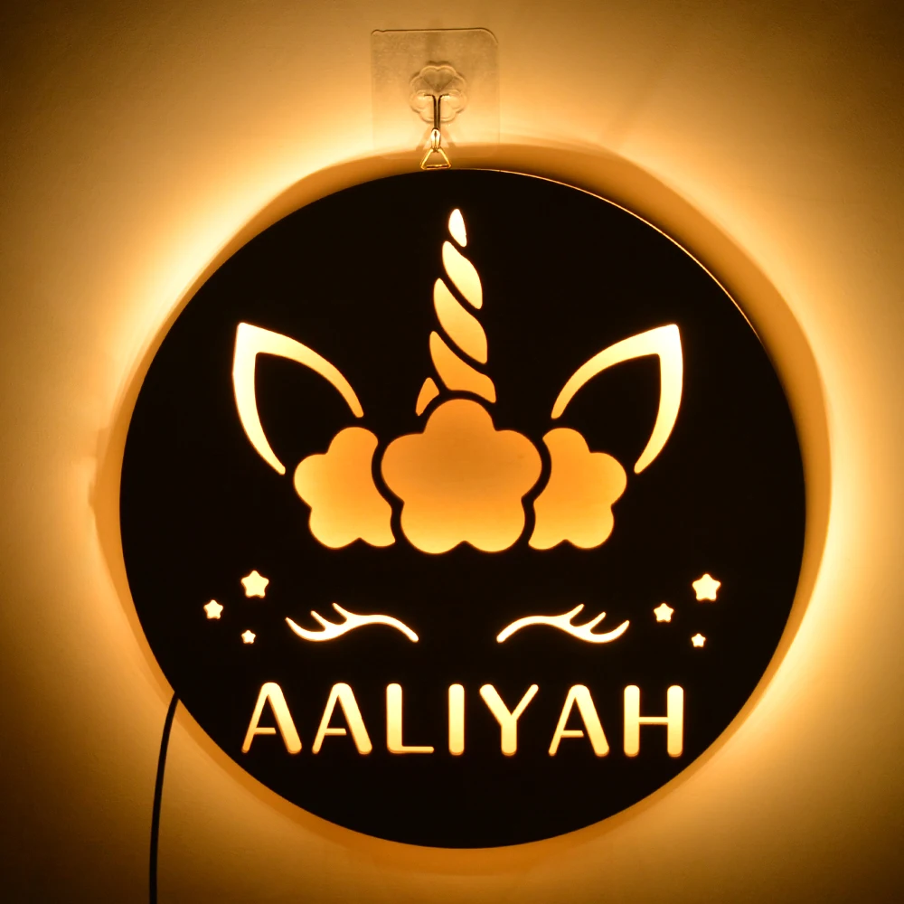 Multi Colour Illuminated Sign Personalised Name with Unicorn LED Night Light Lamp Custom Engraved Light Up Base Bedside Gift