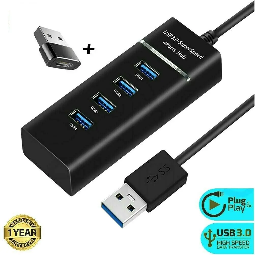 

HIGH SPEED 4 PORT USB 3.0 MULTI HUB SPLITTER EXPANSION DESKTOP PC LAPTOP ADAPTER