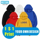 Толстовка с капюшоном для мужчин и женщин, свитшот с вышивкой, с карманами, с логотипом на заказ, 8 цветов, WESTCOOL2020