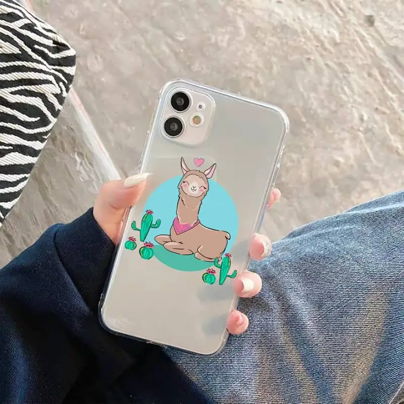 

Phone Case For iphone 12 11 8 7 6s 6 5 5s 5c se plus mini x xs xr pro max cartoon Alpaca Transparent soft