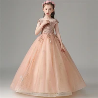 312t children girls elegant new embroidery lace pinkwhite birthday party wedding ceremony princess long fluffy dress clothes