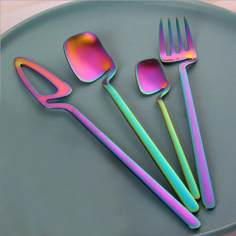 

4 Pcs Stainless Steel Dessert Spoons Fork Kitchen Cutlery Spoon Flatware For Picnic Drinkware Tableware Cocktail spoon Forks New