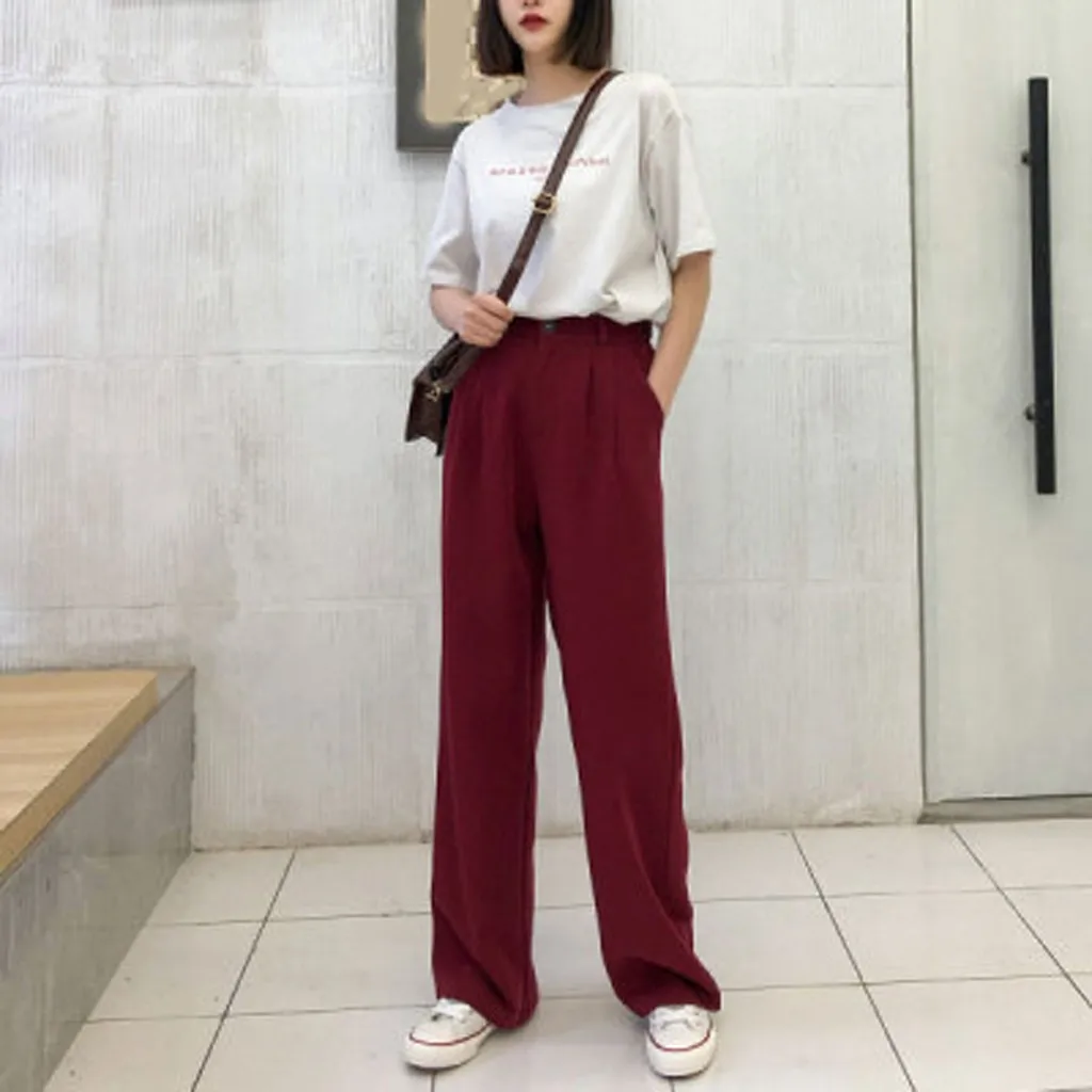 Новые зимние женские широкие брюки с высокой талией и карманами однотонные сезон