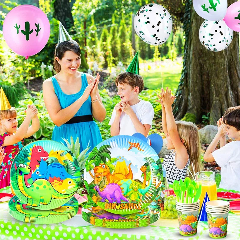

Volcano Dinosaur Theme Party Decoration Disposable Tableware Paper Cup Plate Box Banner Baby Shower Kids Birthday Party Supplies