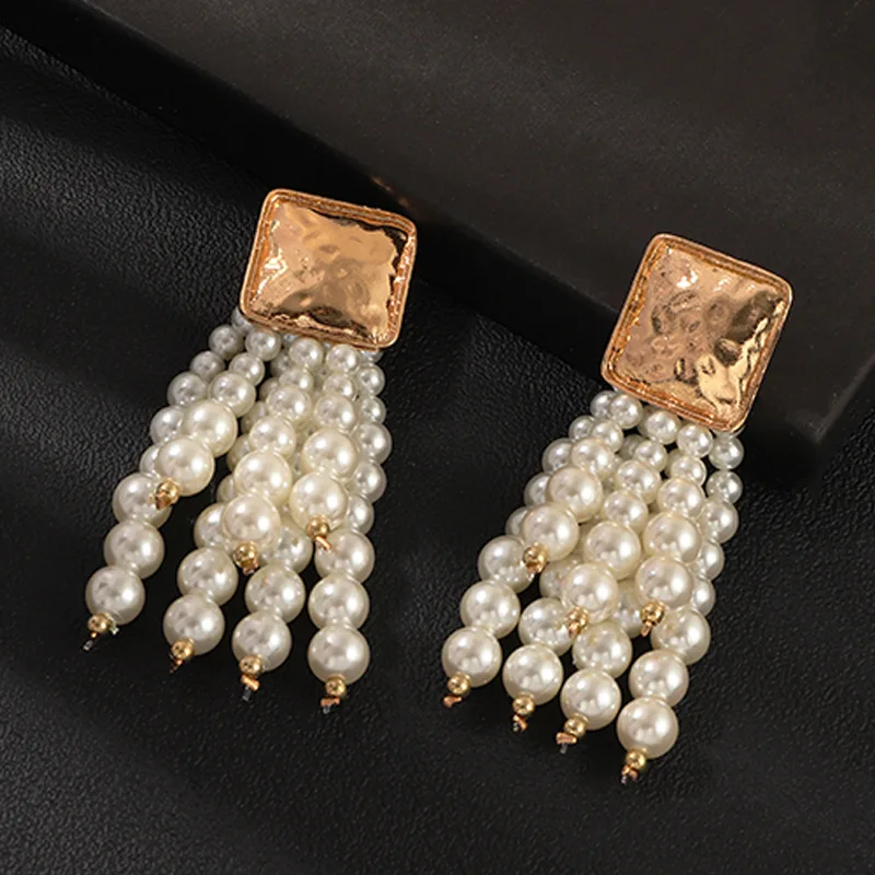 Женские жемчужные сережки кисточки Metro длинные подвески в стиле ретро квадратные