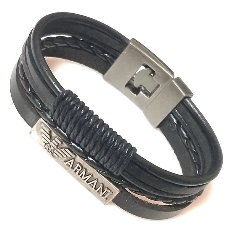 Мужской плетеный кожаный браслет с пряжкой черный/коричневый цвет | Украшения и