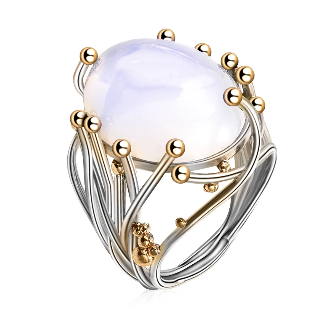 

Milangirl Irregular Bohemia Style Rinse Female Natural Moonstone Ring White Opal Vine Rings for Women Wedding Jewelry
