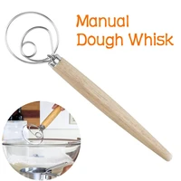 wooden handle dough agitator coil whisk bread making tools stainless steel dough hook cakes and pastries