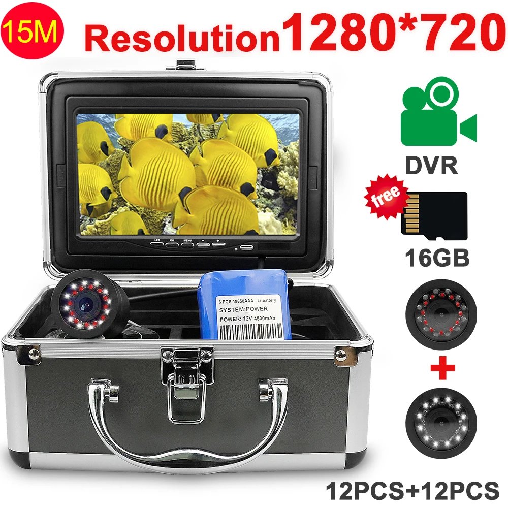 DV3524HD-15-DVR Erchang 15 м 1000TVL рыболокатор видео запись подводная камера для подледной рыбалки " 1280*720 экран 12 шт. инфракрасный+ 12 шт. белая лампа - Цвет: DV3524HD-15-DVR