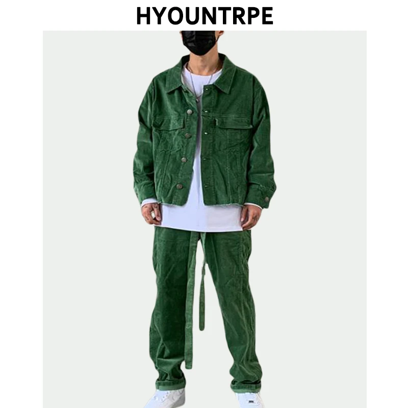 Комплекты из 2 предметов мужские модные вельветовые Ретро однобортные куртки