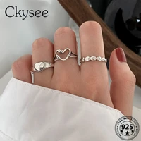 ckysee 2021 news 925 sterling silver ring simple adjustable heart rings for women daily jewelry silver 925 vintage jewelry