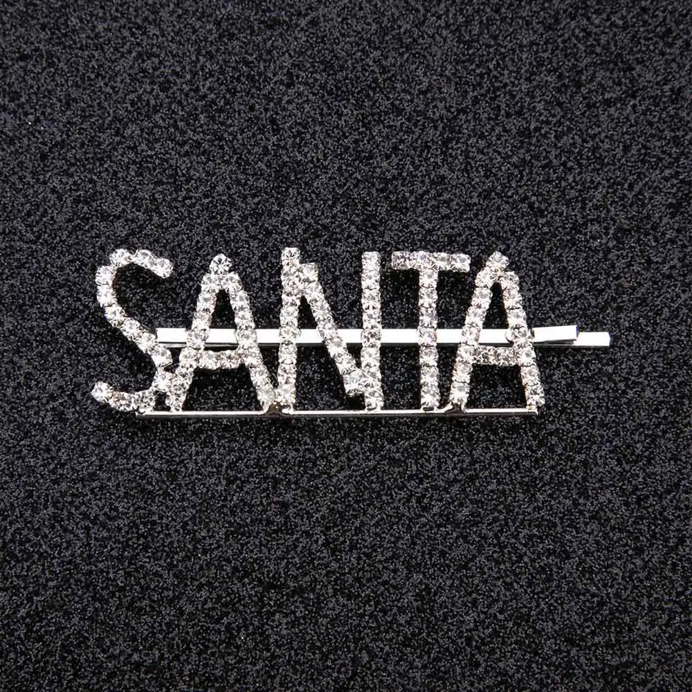 SANTA Блестящие стразы, заколки с буквенным принтом для женщин, серебристые шпильки для волос, Кристальные заколки для волос, инструмент для укладки, аксессуары для волос на заказ - Цвет: SANTA