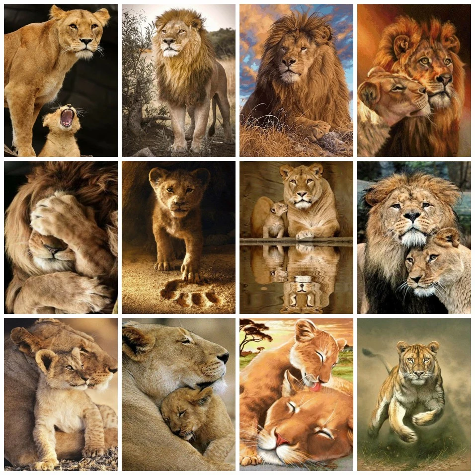 

AZQSD Painting By Numbers Lion Arcylic Unframed HandPainted Pictures Oil Painting By Numbers Animal Home Decor Gift