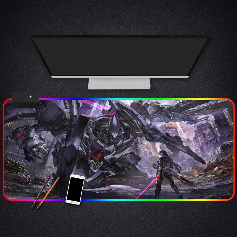 Игровой коврик для мыши с аниме девушкой RGB игровой компьютерный подсветкой