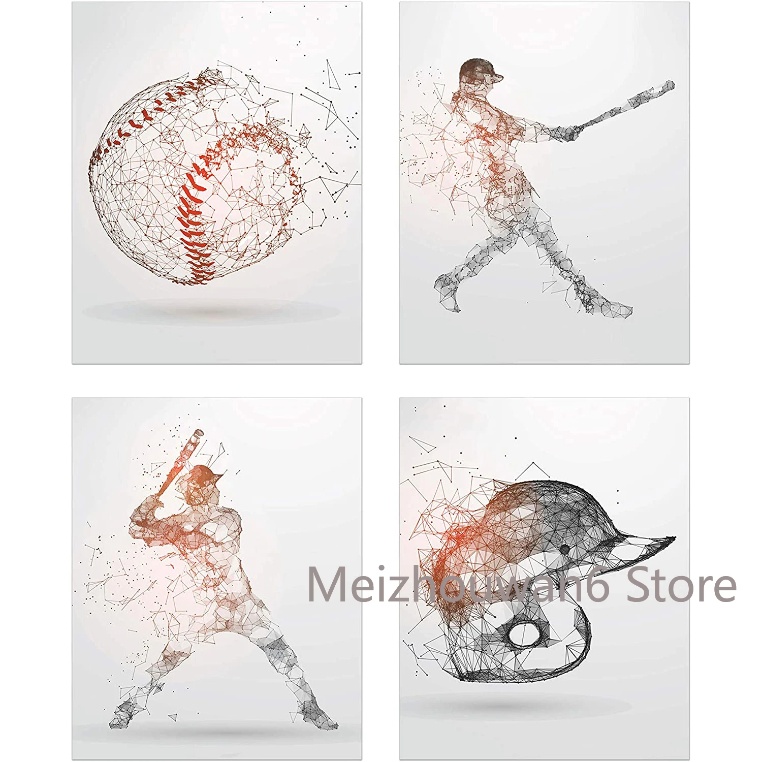 

Baseball Geometric Metal Tin Sign Particle Silhouette Set of 4 (8x12) Inch Poster Poster Sign Metal Plaque Bedroom Living Room