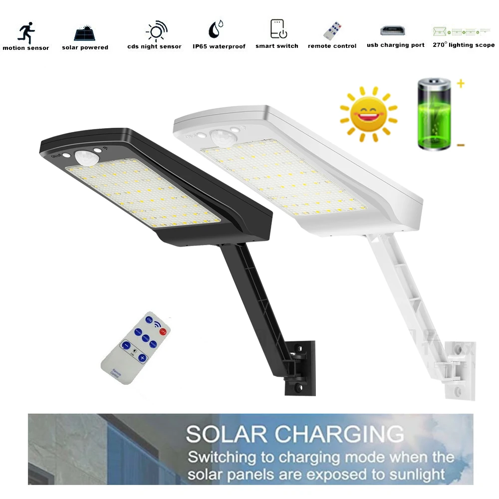 

56 led 800 LM Solar Light Outdoor Waterproof street With Solar Garden Wall Lamp Three Modes Remote Control New Solar Lamp