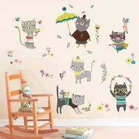 cartoon cute cats bedroom decor self adhesive wall sticker for kids room decoration home decor wardrobe door background stickers