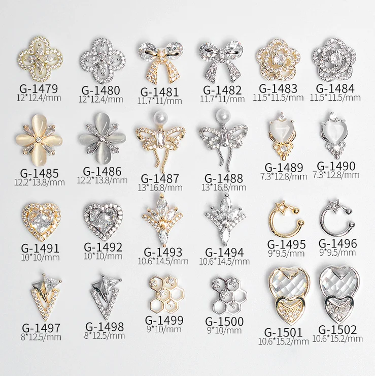 

5pcs/lot, Nail Art Elegant Shapes Zircon Rhinestones Decoration With Gold Silver Alloy For Nail Tips Beauty