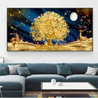 Золотая картина с изображением денег и дерева на холсте абстрактные современные плакаты и принты Настенная картина с изображением лося для гостиной домашний декор