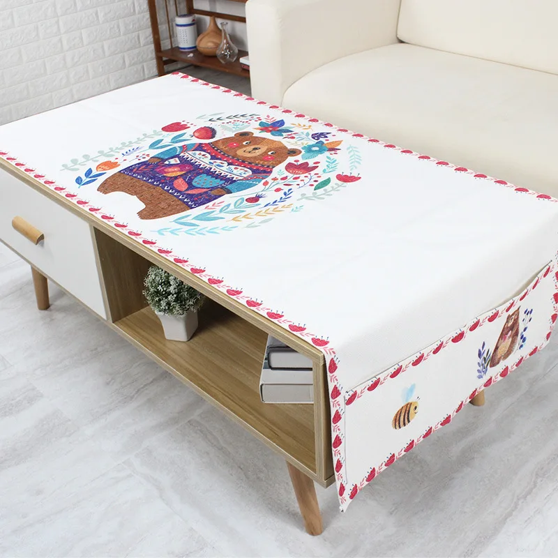 

Pastoral Cartoon Coffee Table Cloth Cute Living Room Coffee Table Table Mat Storage Tablecloth Covering Cloth Dust Cover Cloth