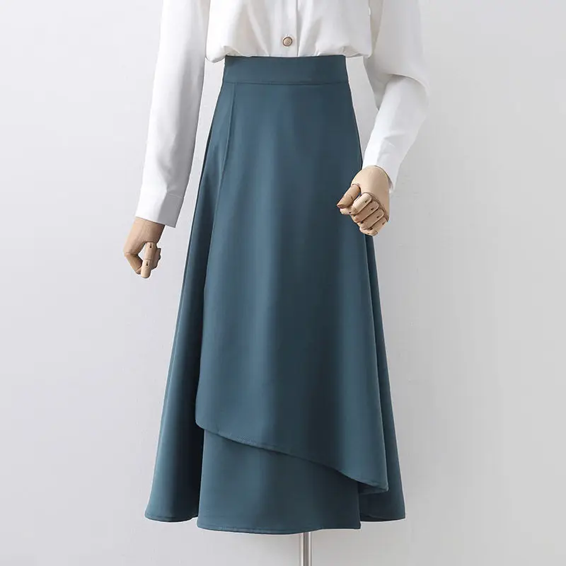 

Women 2021 Summer Fashion Solid Skirt Female Casual High Waist Aline Irregular Hem Skirt Office Lady Elegant Slim Midi Skirt S68