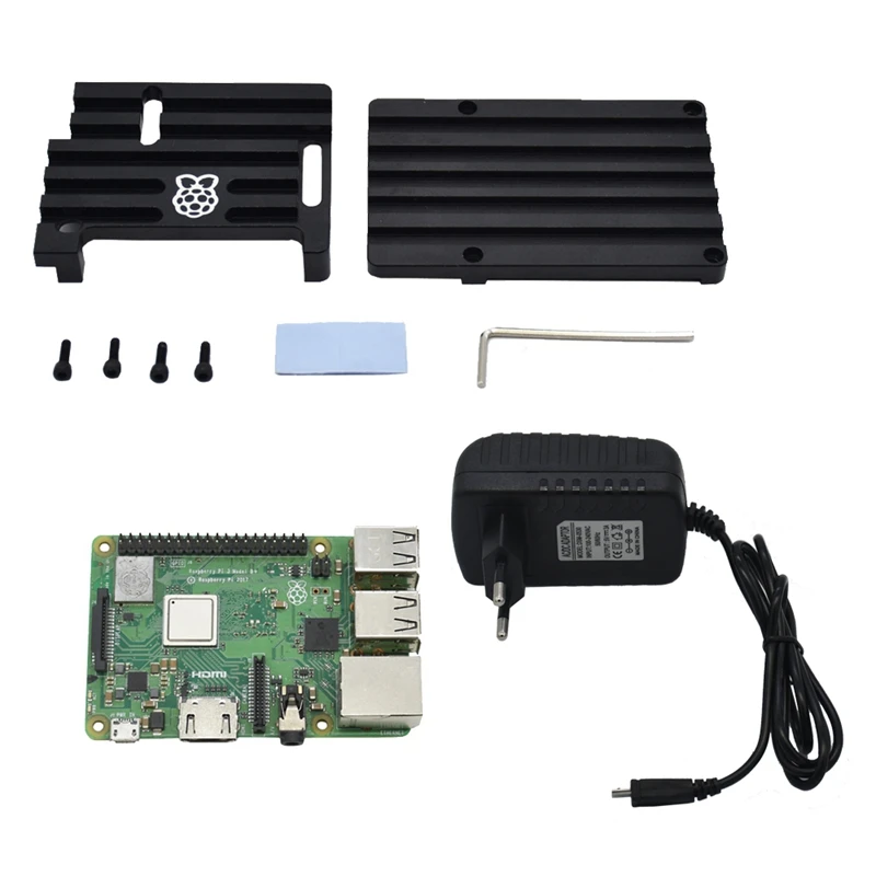 3 в 1 Raspberry Pi 3 Model B+(Plus)+ ЧПУ Алюминий чехол+ 5V 3A Мощность адаптер с поддержкой Wi-Fi и Bluetooth Декодер каналов кабельного телевидения