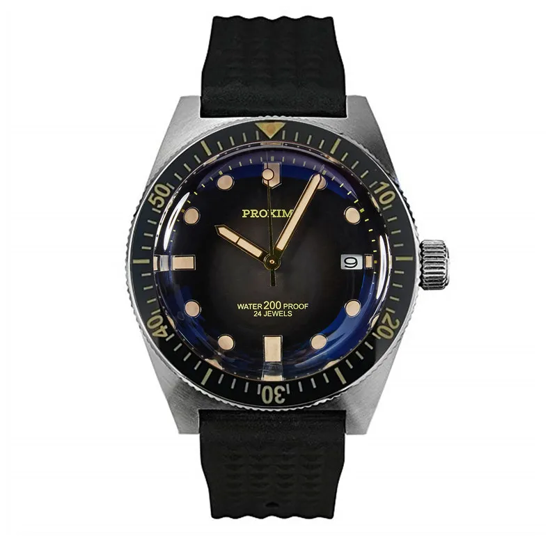 Винтажные Проксима 40 мм черный циферблат керамический ободок купольный Кристалл