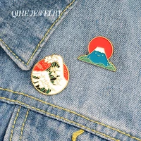 qihe jewelry famous paintings enamel pins mount fuji red sun at sea brooches badges fashion pins gifts for friends wholesale