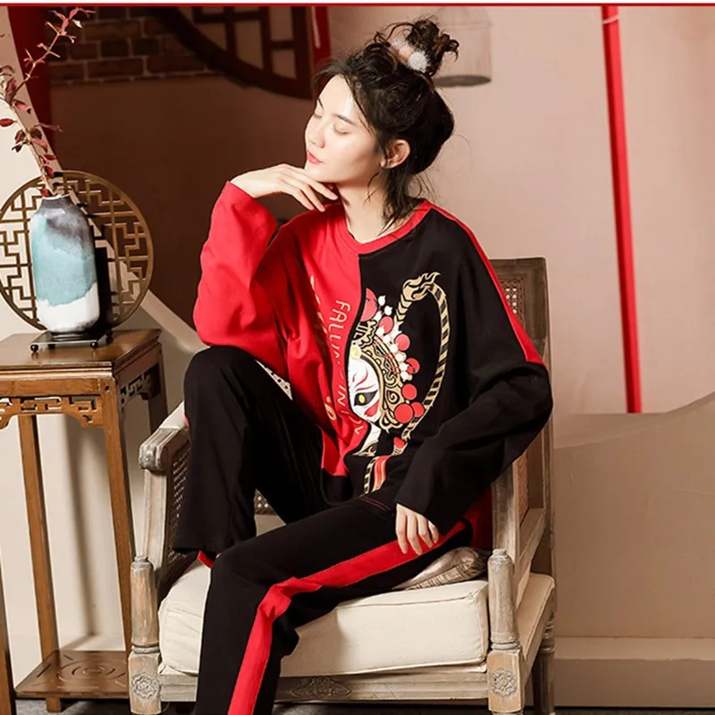 

XIFER Autumn New Style Sleepwear Women's Cotton Compact Siro Spun Chinese Style Facial Makeup Home Service Suit