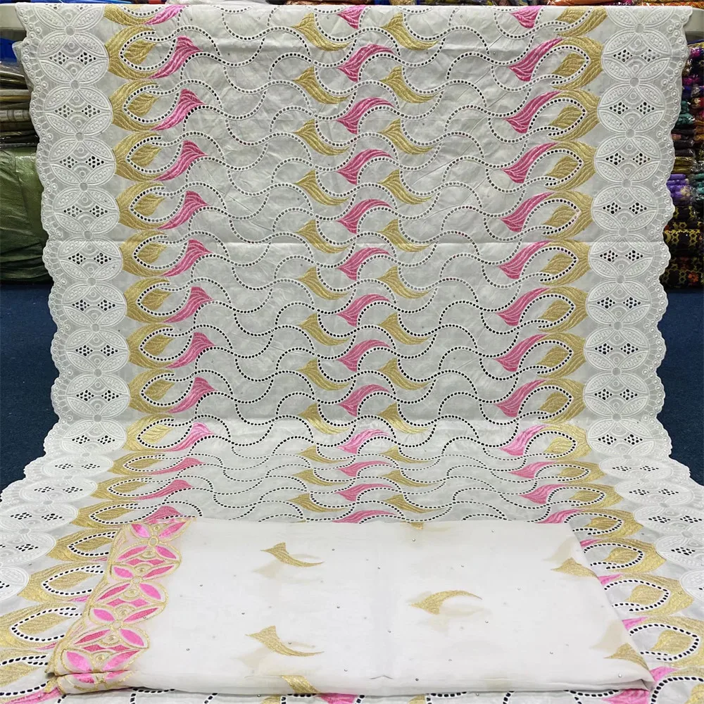 

High Quality African Stones Bazin Riche Lace Fabric With Scarf Cord Lace Fabric Guinea Brocade Fabric For Party 5+2 yards e18-13