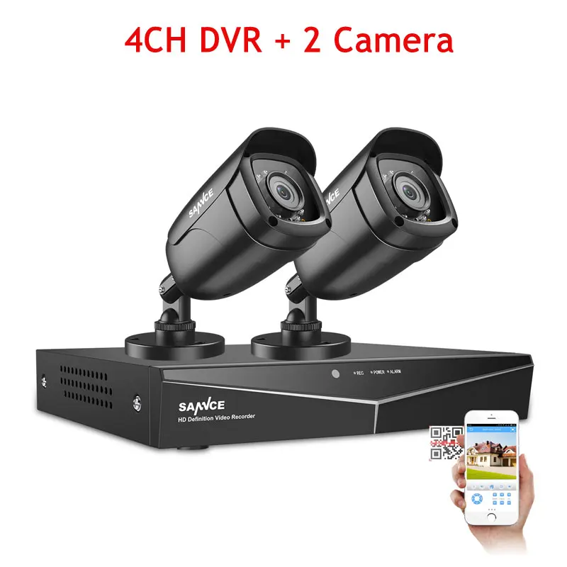 SANNCE 4CH 5-в-1 DVR 1080P Открытый погодостойкий 2/4 шт. безопасности Камера День/Ночь CCTV Системы комплект видеонаблюдения Системы - Цвет: Black