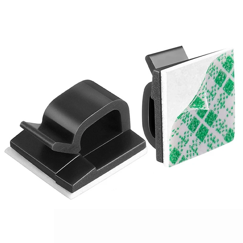 

100PCS Square Storage Fixing Device Desktop Car Office Wall with Line Clip Acrylic Transparent Adhesive Card Clip