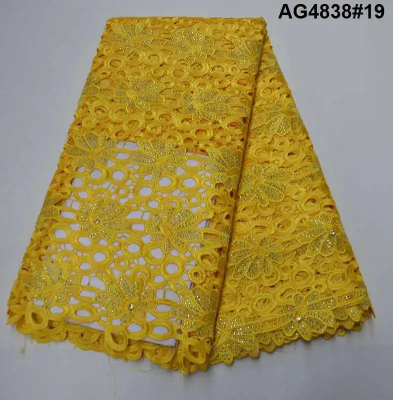 

Новый дизайн, гипюровое кружево, Африканский шнур, кружевная ткань 2019, высокое качество, водорастворимое кружево с камнями для свадебной ве...