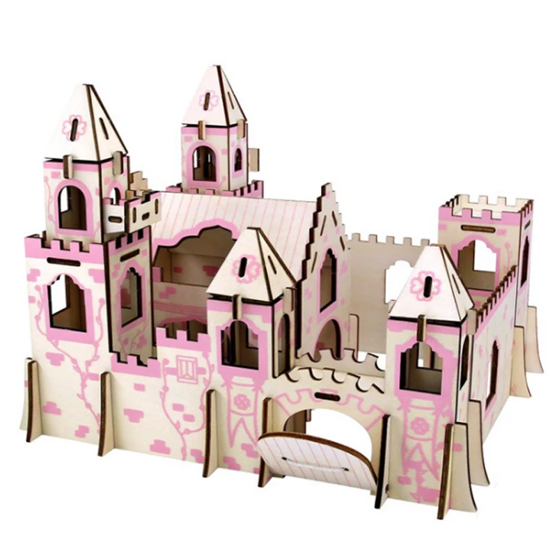 Принцесса замок лазерной резки 3D деревянные головоломки DIY ручной работы