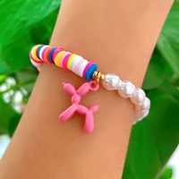 2022 new cute balloon dog pendant pink clay beaded bracelet for women lovely puppy animal charm pearl chain bracelet y2k jewelry