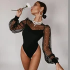 Женское Сетчатое боди с длинным рукавом и круглым вырезом, облегающая однотонная блузка с высокой талией, новинка 2021