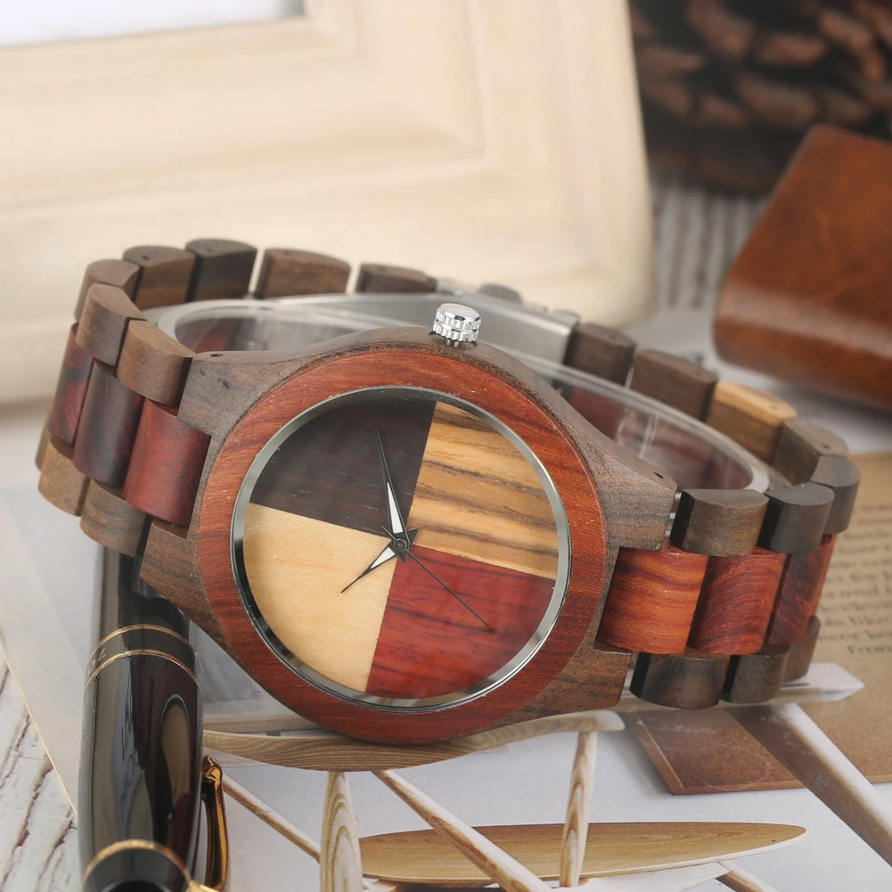 Часы наручные мужские кварцевые с деревянным циферблатом Модные Цветные