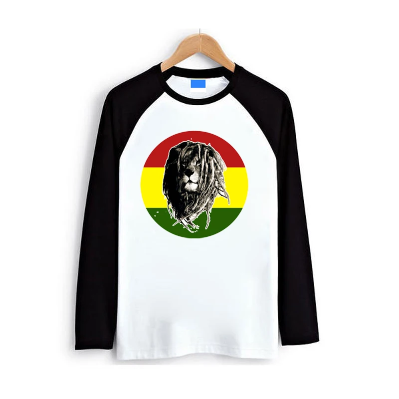 Красная желтая зеленая круглая с принтом льва мужская и женская Футболка реглан