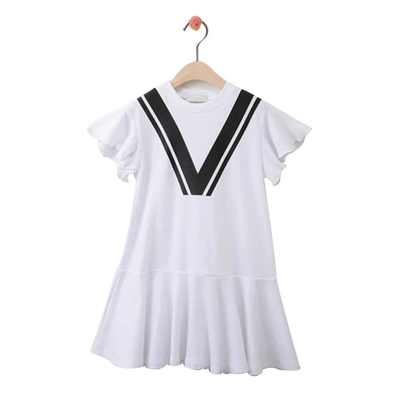 

4--12 Years New Girls Dresses 2021 Summer Kids 100% Cotton Children Princess Dress Stripe Printing Clothes