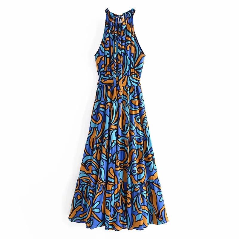 Za Femmes D'été Robes de Bandage Robe Mi-longue Imprimée Taille Haute Plage Vestidos Sexy Femmes Surdimensionné Robe Vintage Décontracté