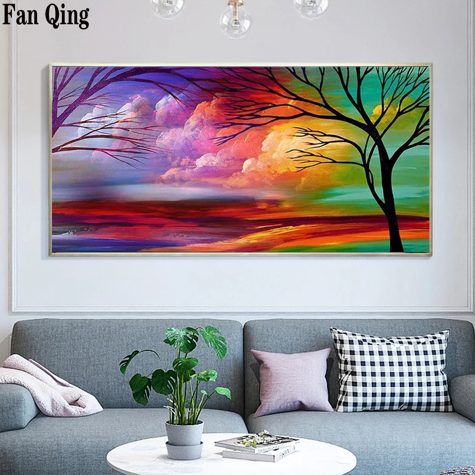 

Алмазная живопись Современное абстрактное искусство дерево облако Настенная картина Алмазная вышивка крестиком полный квадрат круглые ст...